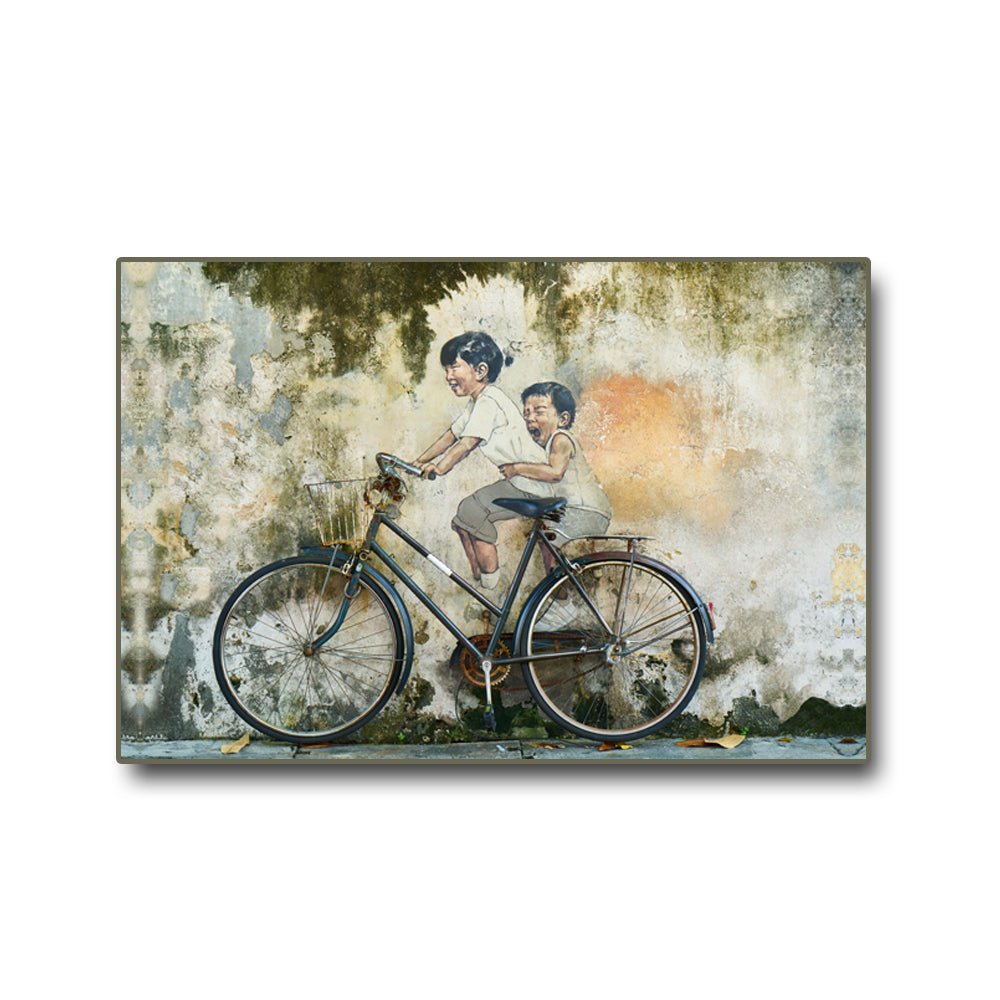 Cycling through Childhood Canvas Wall Art (36 x 24 Inches)