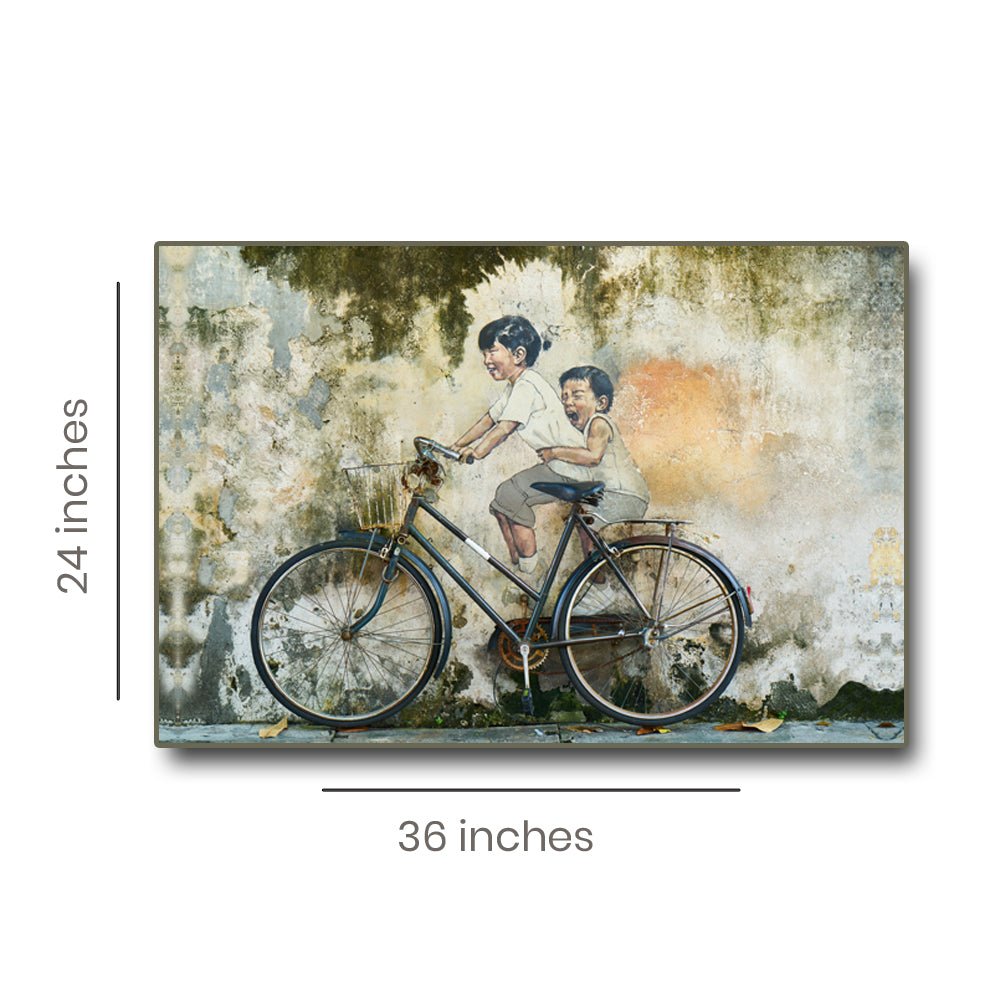 Cycling through Childhood Canvas Wall Art (36 x 24 Inches)