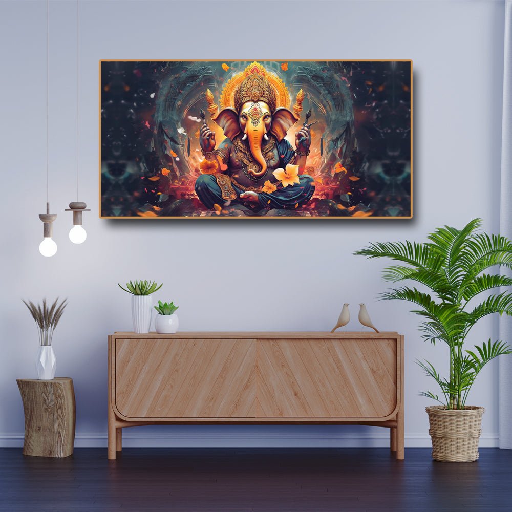 Divine Ganpati Wall Canvas Painting (48 x 24 Inches )