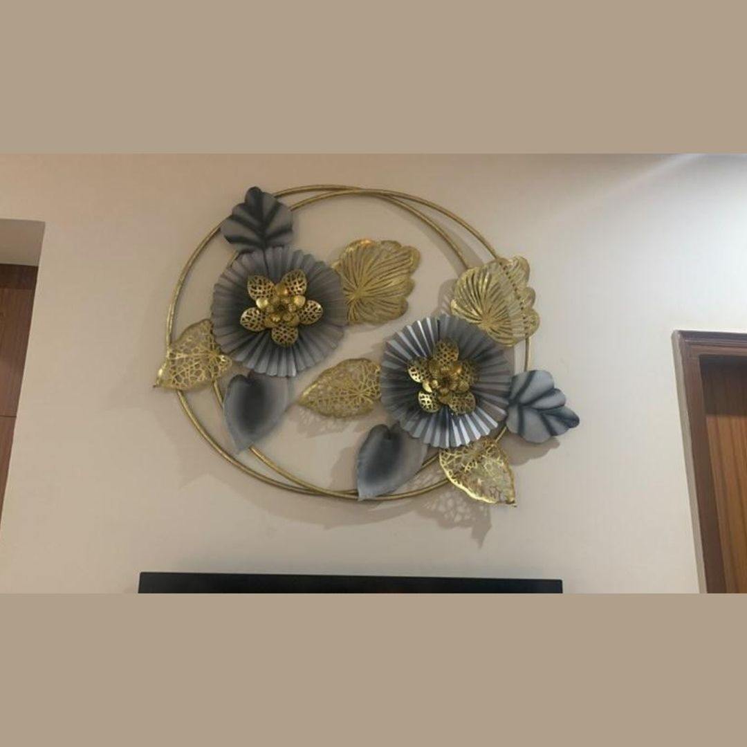 Double Ring Metal Wall Flower Art (40 Inch Diameter)