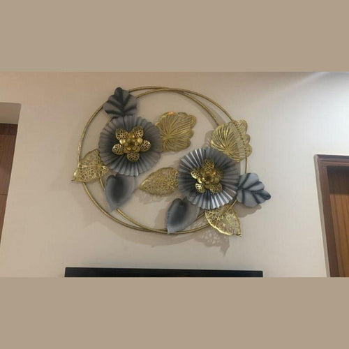 Double Ring Metal Wall Flower Art (40 Inch Diameter)