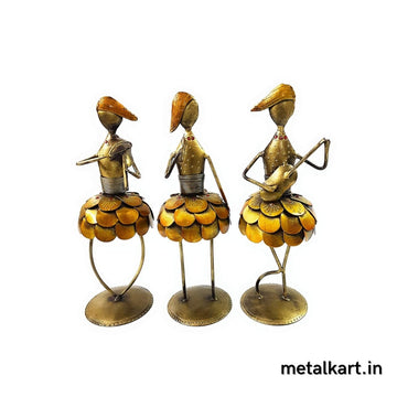 Elegant Set of 3 Pretty Ladies in Frock with Instruments For Table top (4.5*4.5*13 Inches approx)