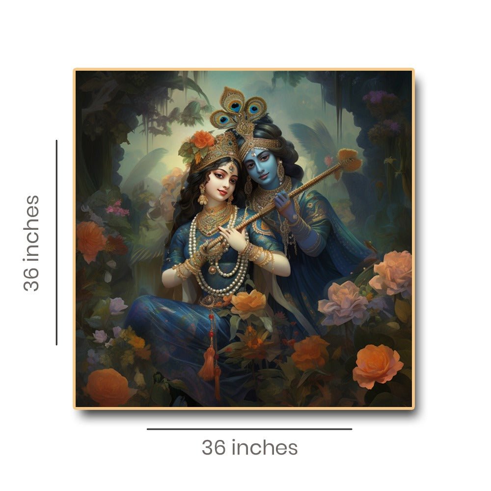 Eternal Harmony: Radha Krishna's Divine Melody Canvas Wall Art (36 x 36 Inches)