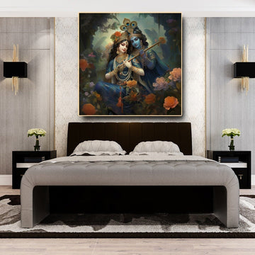 Eternal Harmony: Radha Krishna's Divine Melody Canvas Wall Art (36 x 36 Inches)