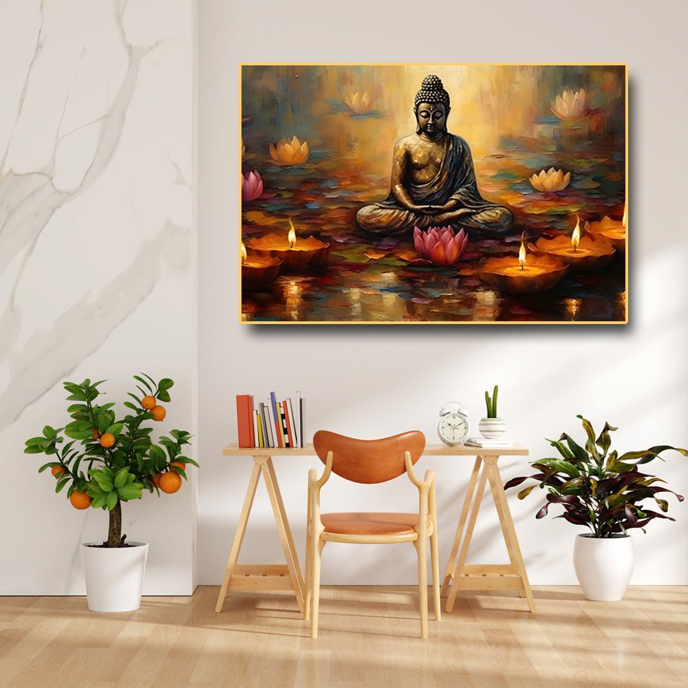 Gautam Buddha in Yoga Canvas Wall Painting (36 x 24 Inches )