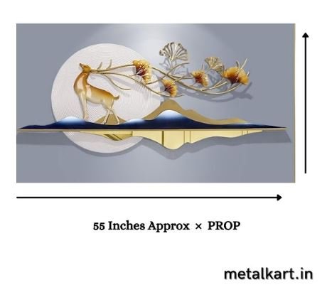 Golden Majesty Metallic Wall Art with a Magnificent Golden Deer (55 x PROP Inches)