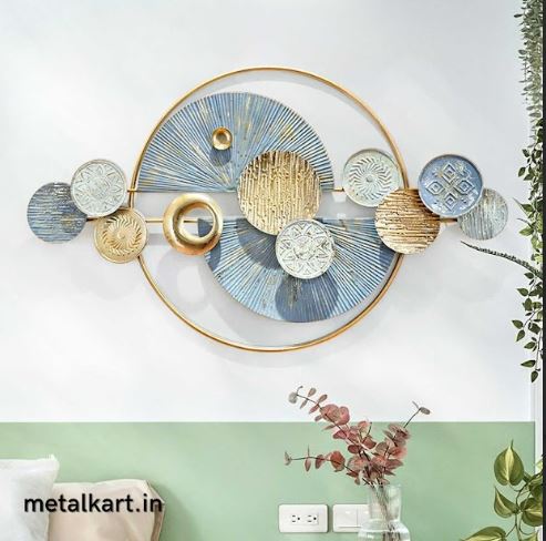 Golden Serenity Metallic Wall Art with the Calming Shades of the Sea and the Sun (48x24 Inches)