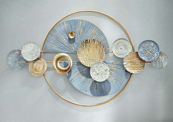 Golden Serenity Metallic Wall Art with the Calming Shades of the Sea and the Sun (48x24 Inches)