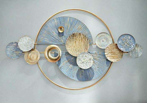 Golden Serenity Metallic Wall Art with the Calming Shades of the Sea and the Sun (48x24 Inches)