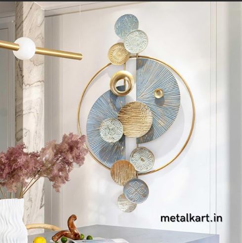 Golden Serenity Metallic Wall Art with the Calming Shades of the Sea and the Sun (48x24 Inches)