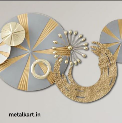 Golden Twilight with Glowing Half Moon Metallic Wall Hanging (48 x 24 Inches)