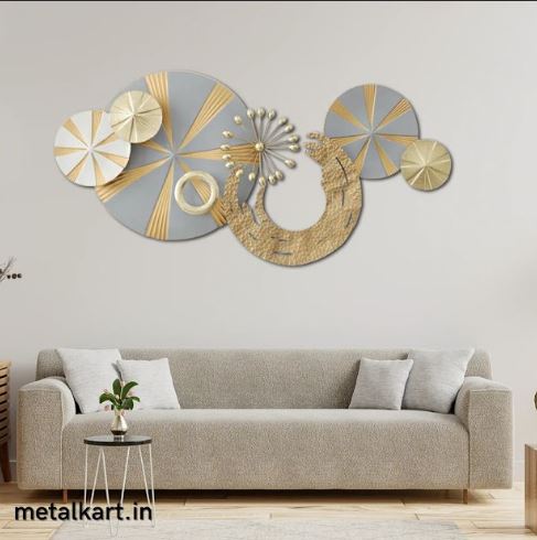 Golden Twilight with Glowing Half Moon Metallic Wall Hanging (48 x 24 Inches)