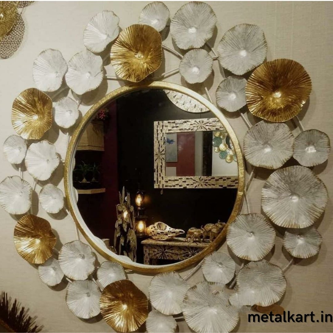 Golden White Circular mirror (30 Inches Dia)