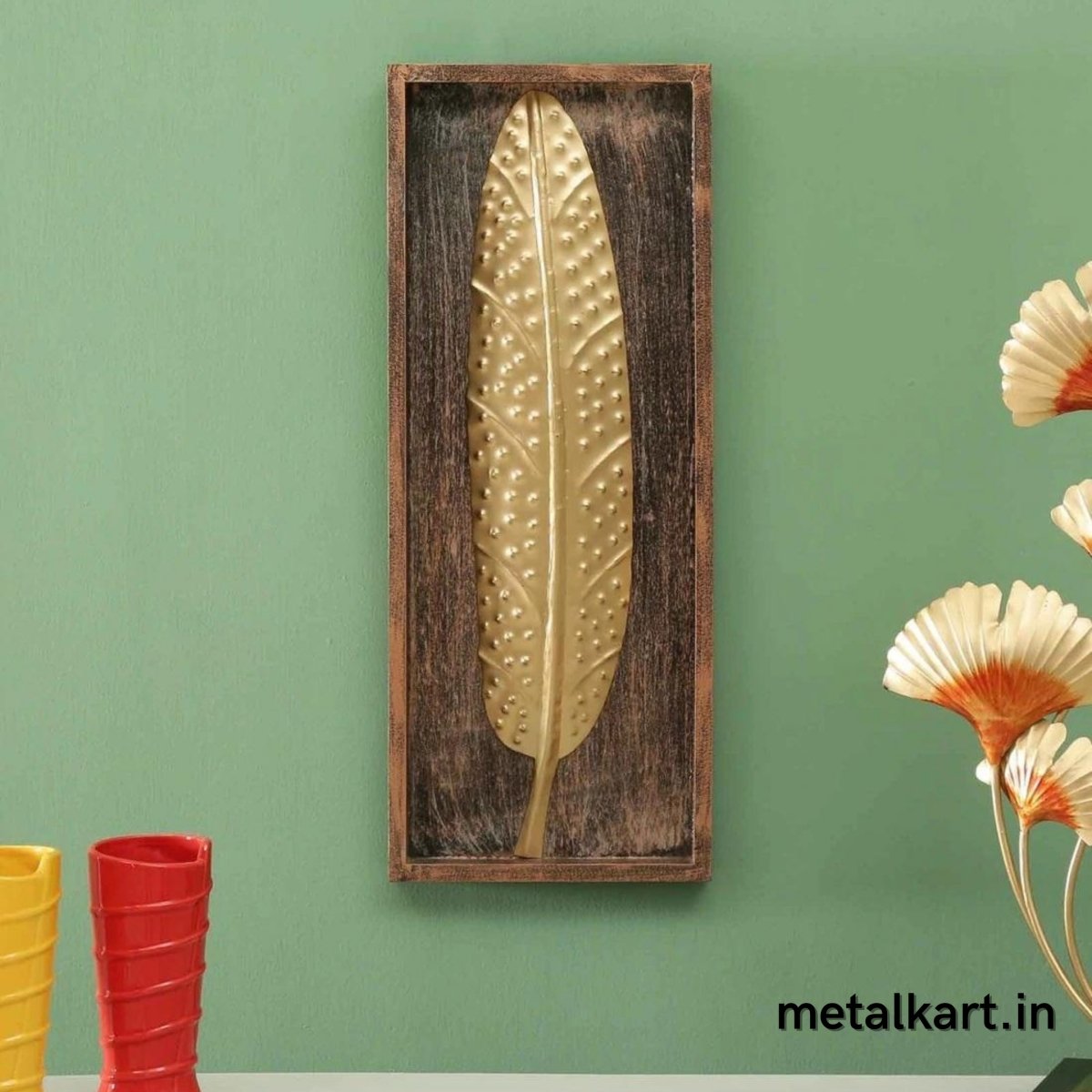 Handcrafted Framed Iron leaf Wall Decor (20 x 8 Inches)