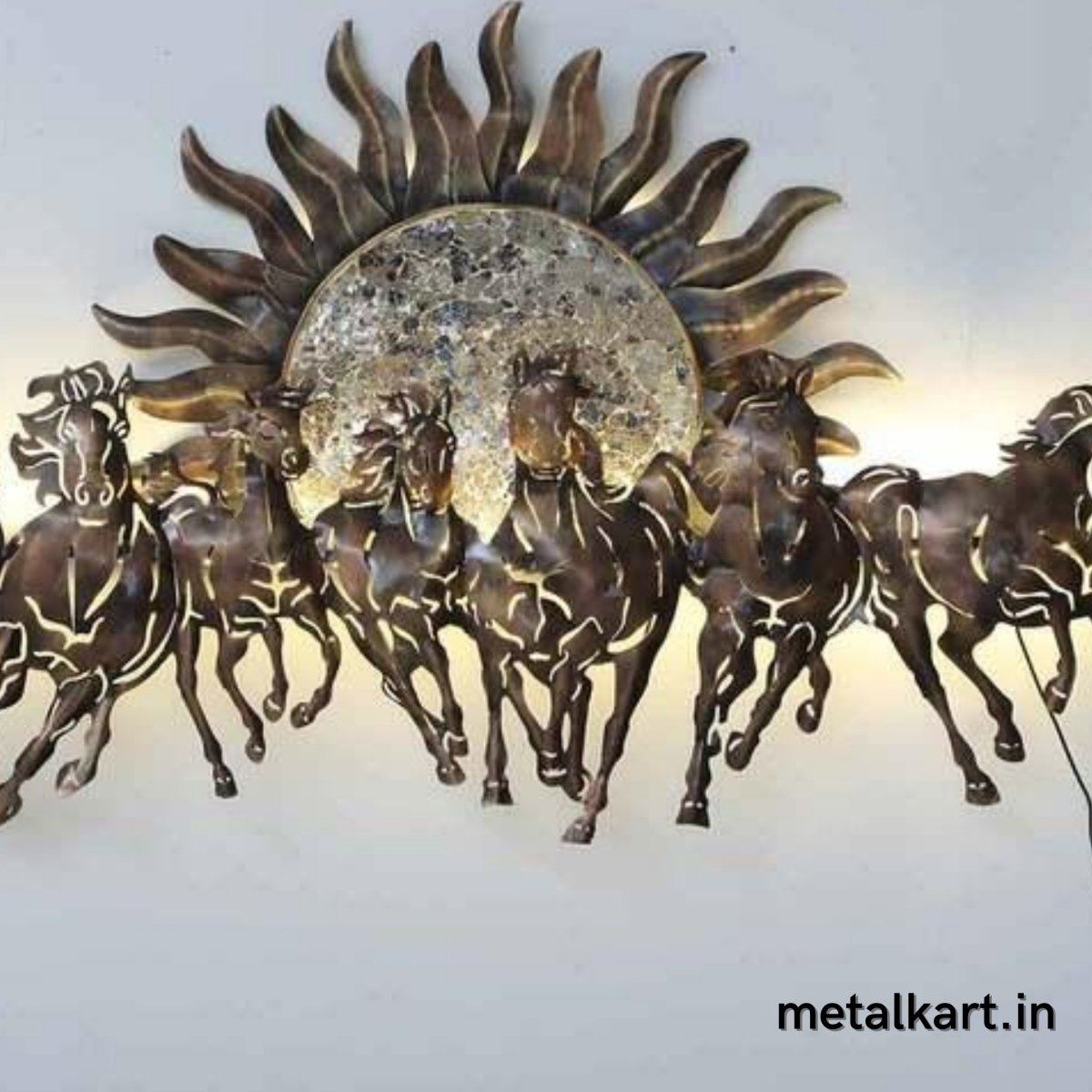 Iron Painted backlit Sun Horses (42 x 18 Inches Approx)