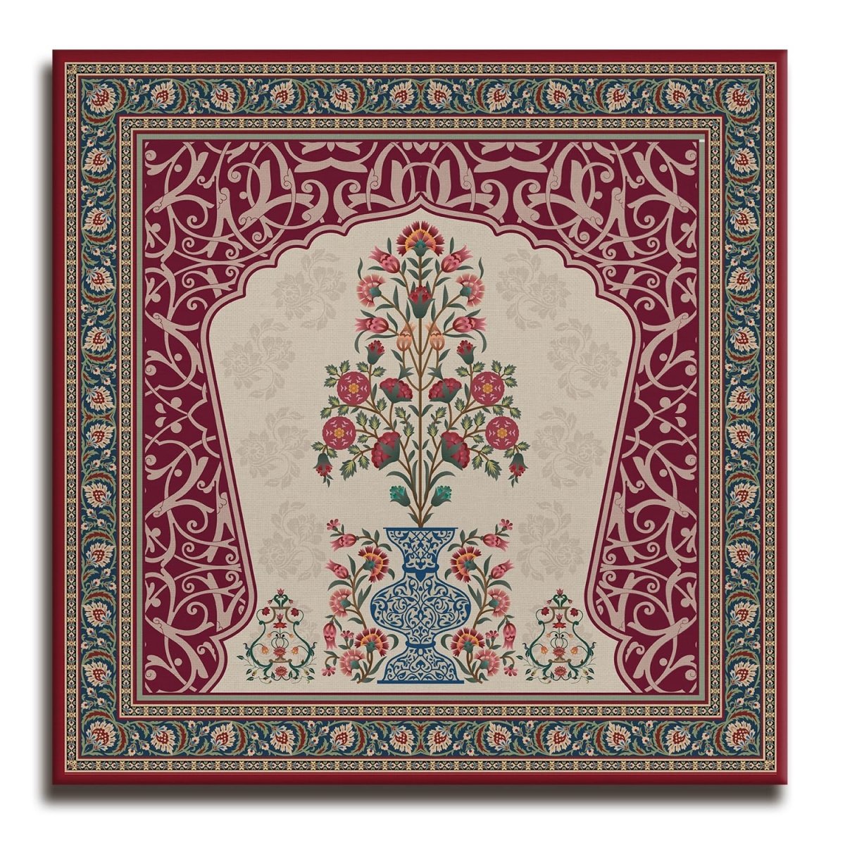 Kalamkari Painting : Floral Still Life Canvas Wall Art (36 x 36 Inches)