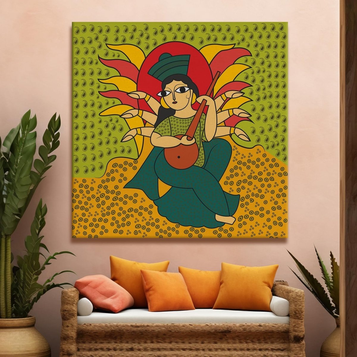 Kalighat paintings: Melodious Wisdom Wall Painting (36 x 36 Inches)