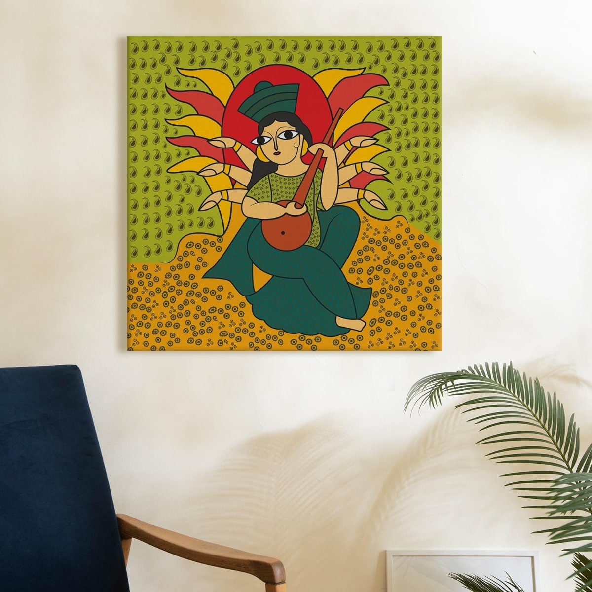 Kalighat paintings: Melodious Wisdom Wall Painting (36 x 36 Inches)