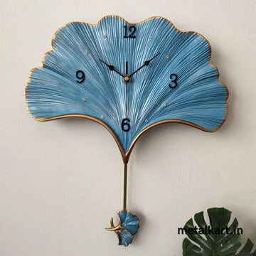 LIFETIME GINKGO LEAF Wall Clock in BLUE (26.5 x 30 Inches)