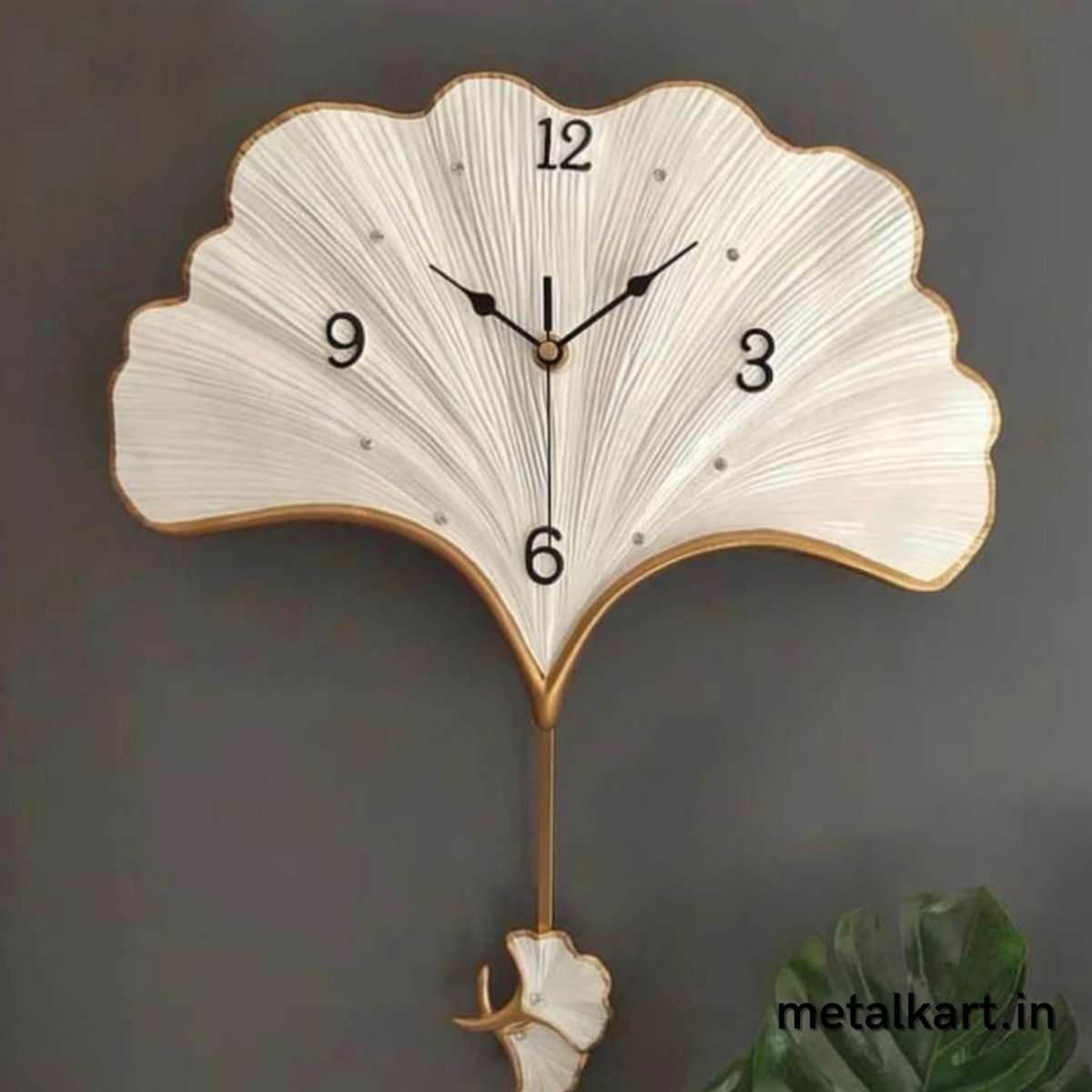 LIFETIME GINKGO LEAF Wall Clock in WHITE (26.5 x 30 Inches)