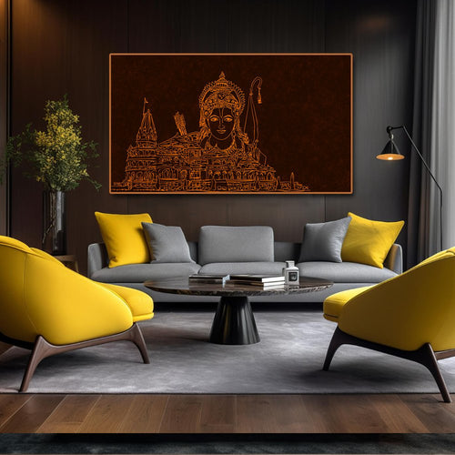 Majestic Ram Mandir with Rama's Reflective Grace (48 x 24 Inches)