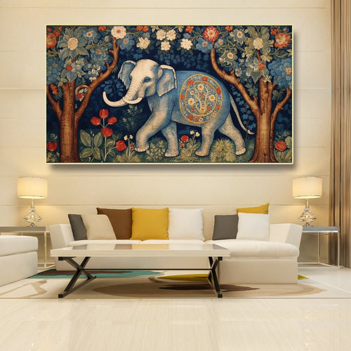 Majestic Roam Canvas Painting of a Beautiful White Elephant (36 x 24 Inches)