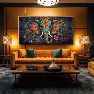 Mangal Murti Morya Ganesha Canvas Painting for Wall Decor (48 x 24 Inches )