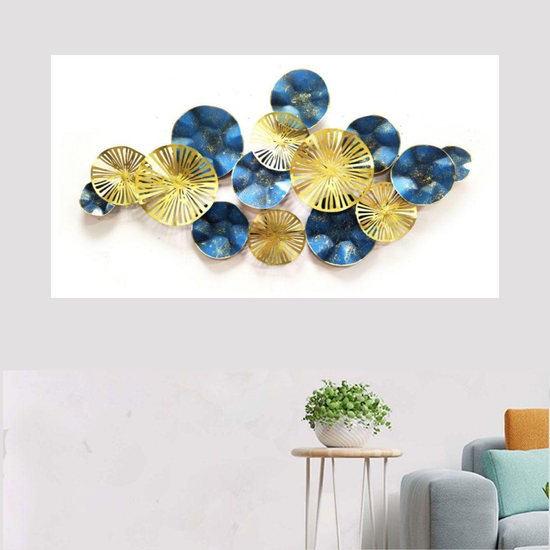 Metalkart iron decor for walls with Gold and Blue (52 x 26 Inches)