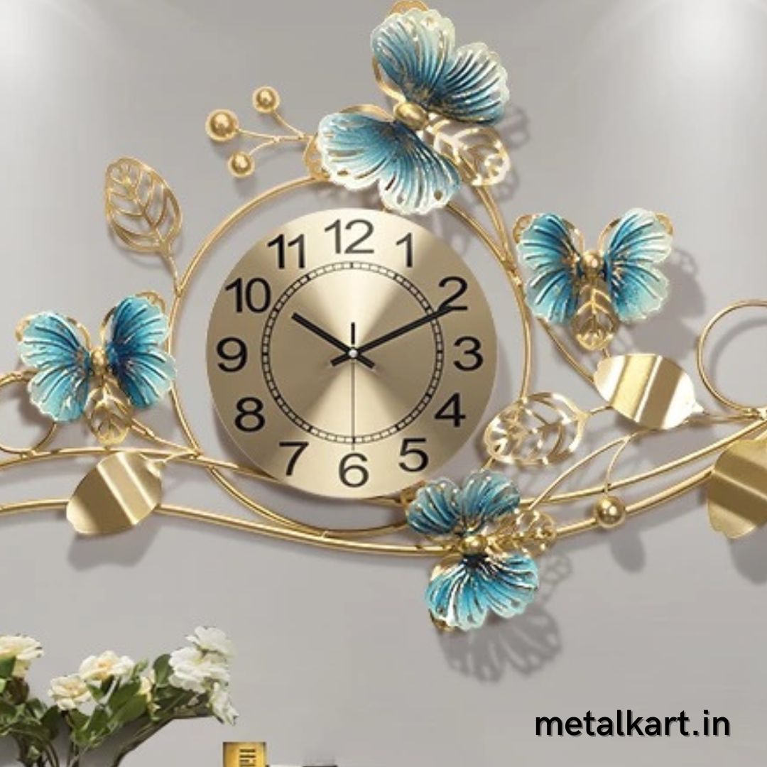 Metalkart special Butterfly Delight metallic Wall Clock (38 x 21 Inches)