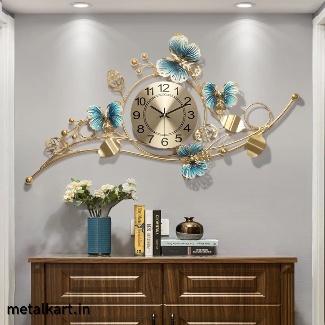Metalkart special Butterfly Delight metallic Wall Clock (38 x 21 Inches)