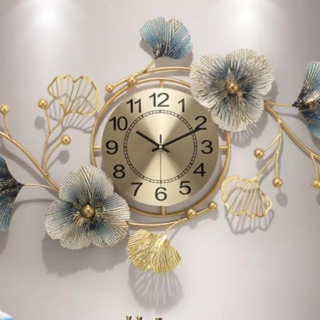 Metalkart special flowery premium wall clock cum wall design (48 x 24 Inches)