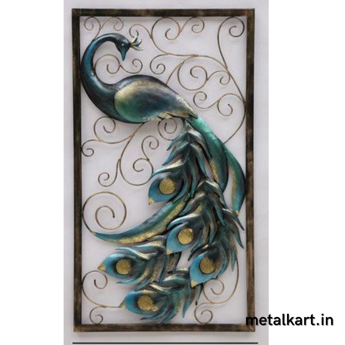 Metalkart special framed peacock wall decor (24 x 42 Inches)