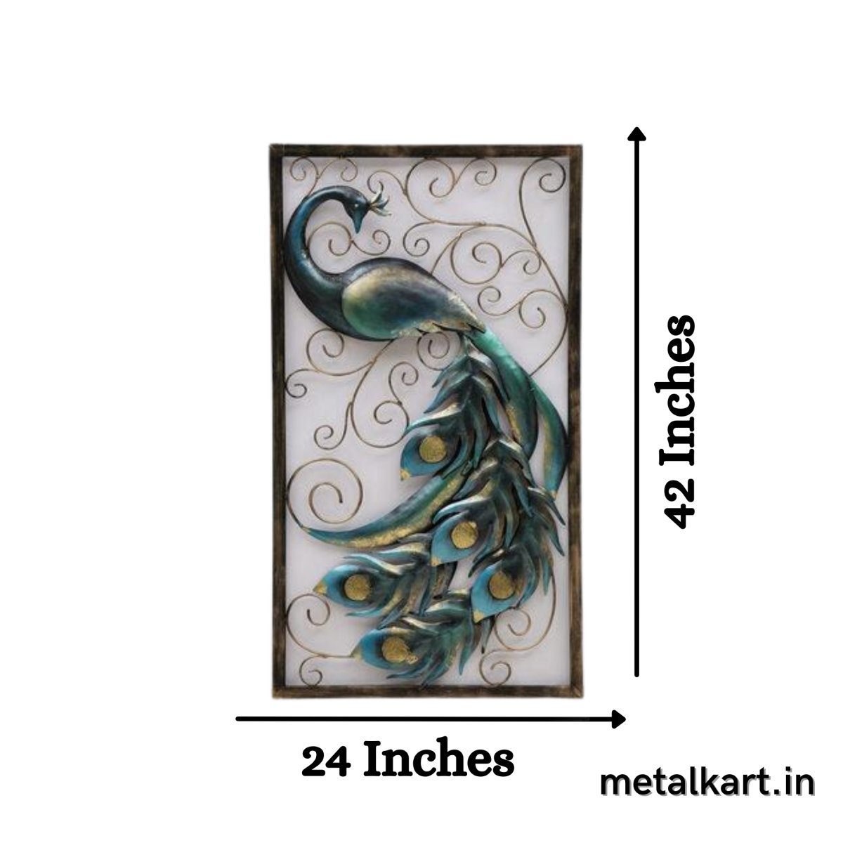 Metalkart special framed peacock wall decor (24 x 42 Inches)