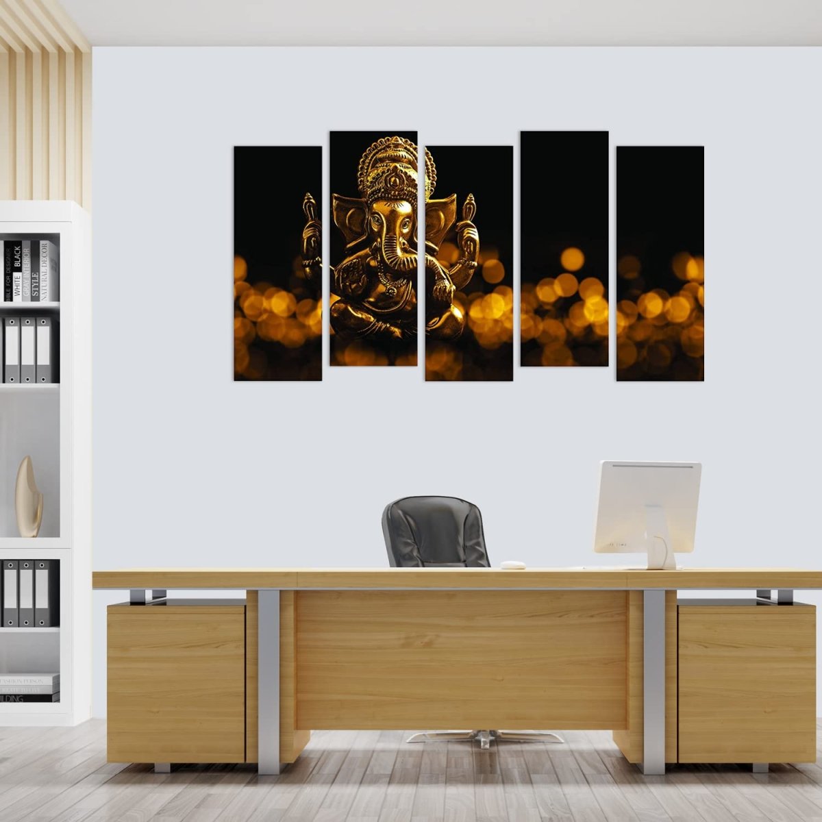 Metalkart Special Ganesha in the Glimmering Dark: A Pentalogue Wall Painting (Set of 5)