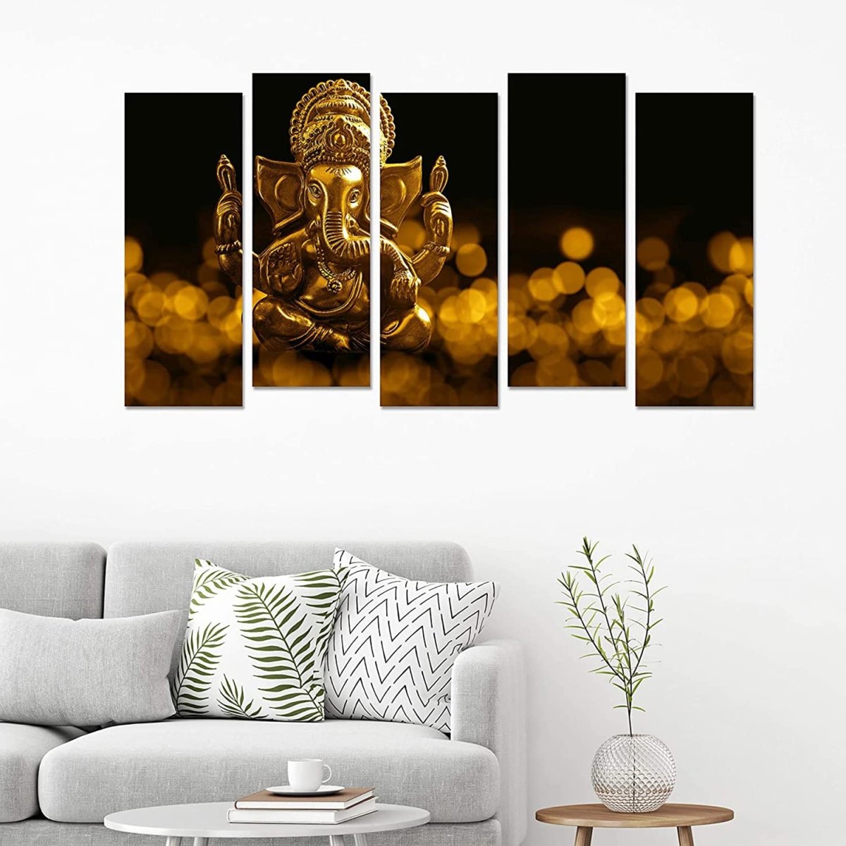 Metalkart Special Ganesha in the Glimmering Dark: A Pentalogue Wall Painting (Set of 5)