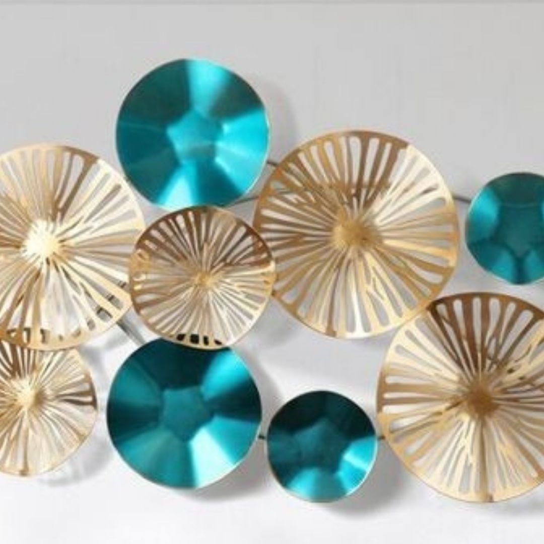 Metalkart Special Sparkling Golden Blue Abstract Wall Art (48 x 24 Inches)