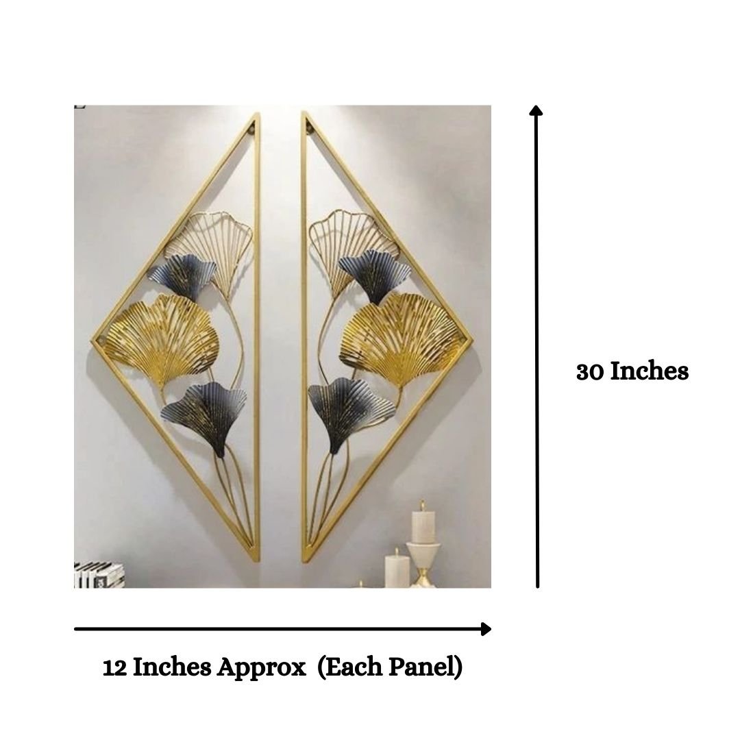 Metalkart Special Split Diamond with Leaves Wall Art (12 x 30 Inches Each)