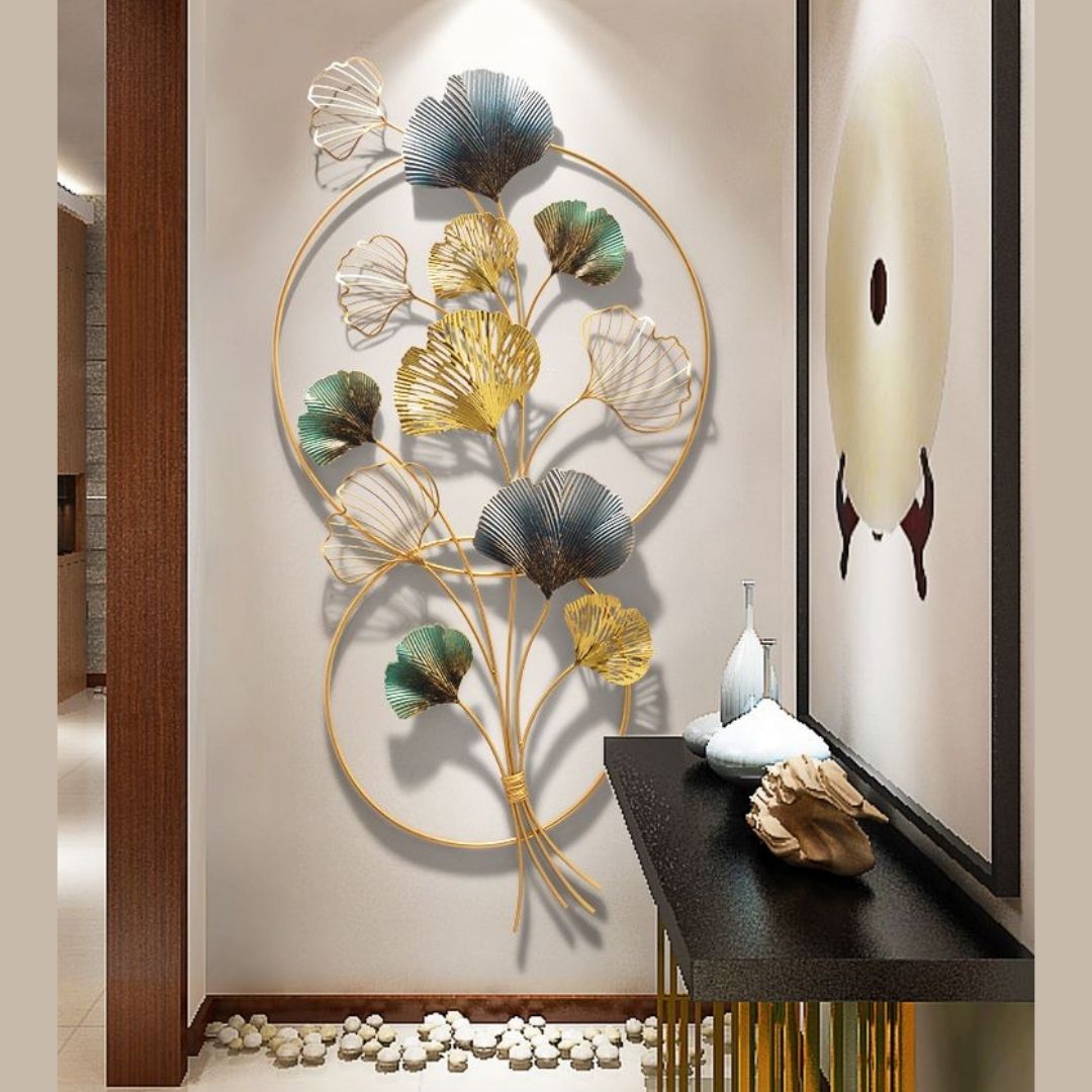 Metalkart Special Vertical Golden Circles Metal leaves wall art (48 x 24 Inches)