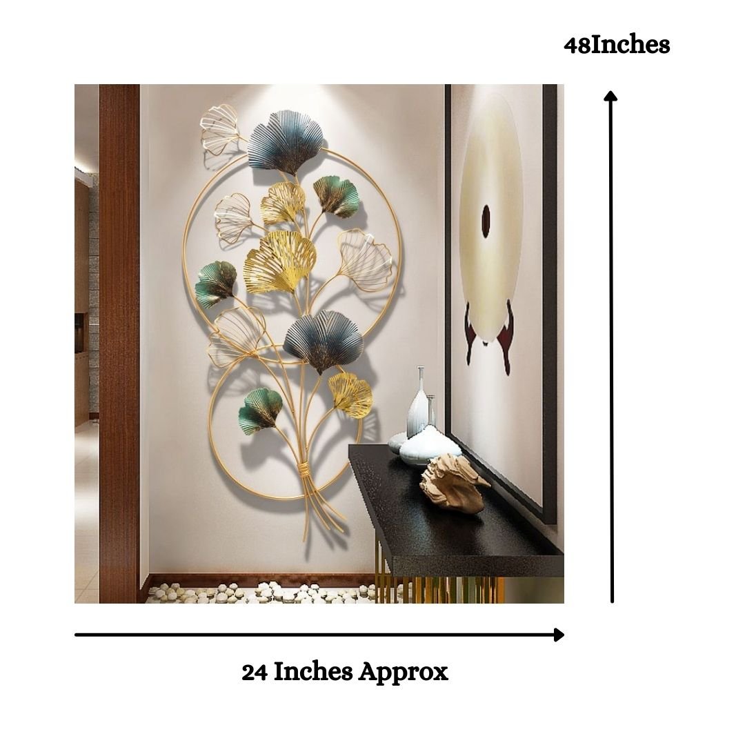 Metalkart Special Vertical Golden Circles Metal leaves wall art (48 x 24 Inches)