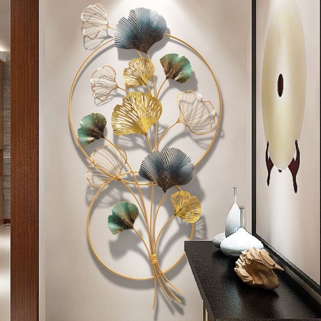 Metalkart Special Vertical Golden Circles Metal leaves wall art (48 x 24 Inches)