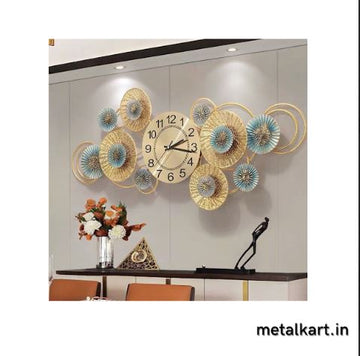 Metallic Blue Gold Multi Circle Wall Watch (48 x 18 Inches)