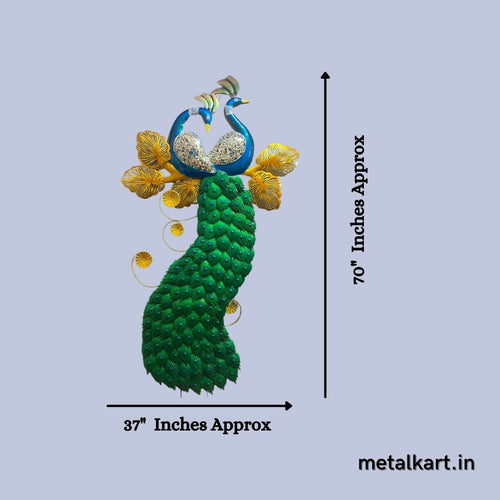 Metallic Double Peacock Wall sculpture (37 x 70 Inches)