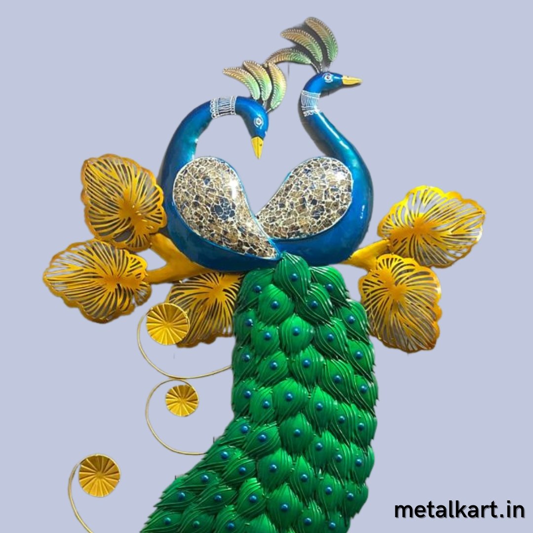 Metallic Double Peacock Wall sculpture (37 x 70 Inches)