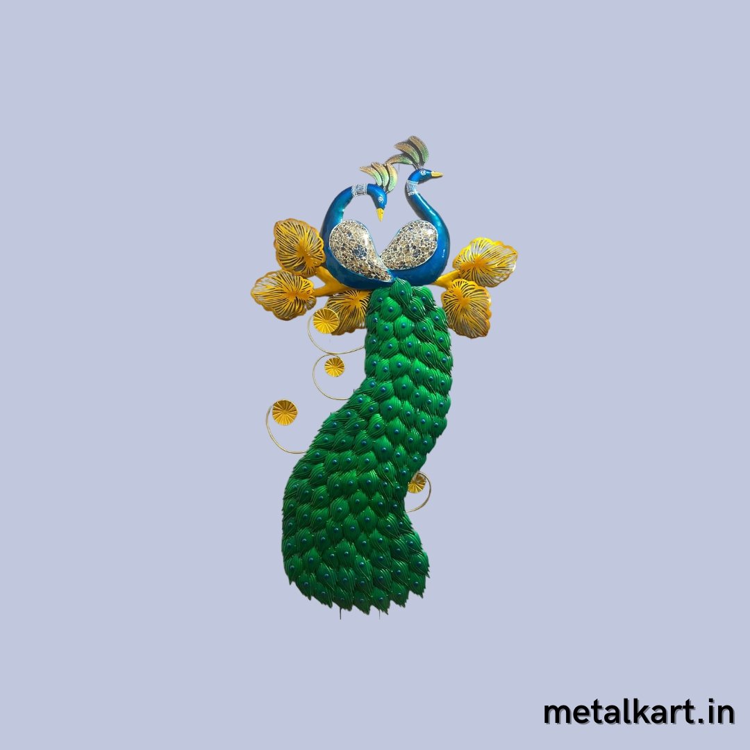 Metallic Double Peacock Wall sculpture (37 x 70 Inches)