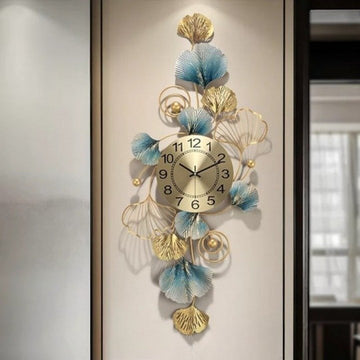 Metallic floral strip wall clock (48 x 20 Inches)