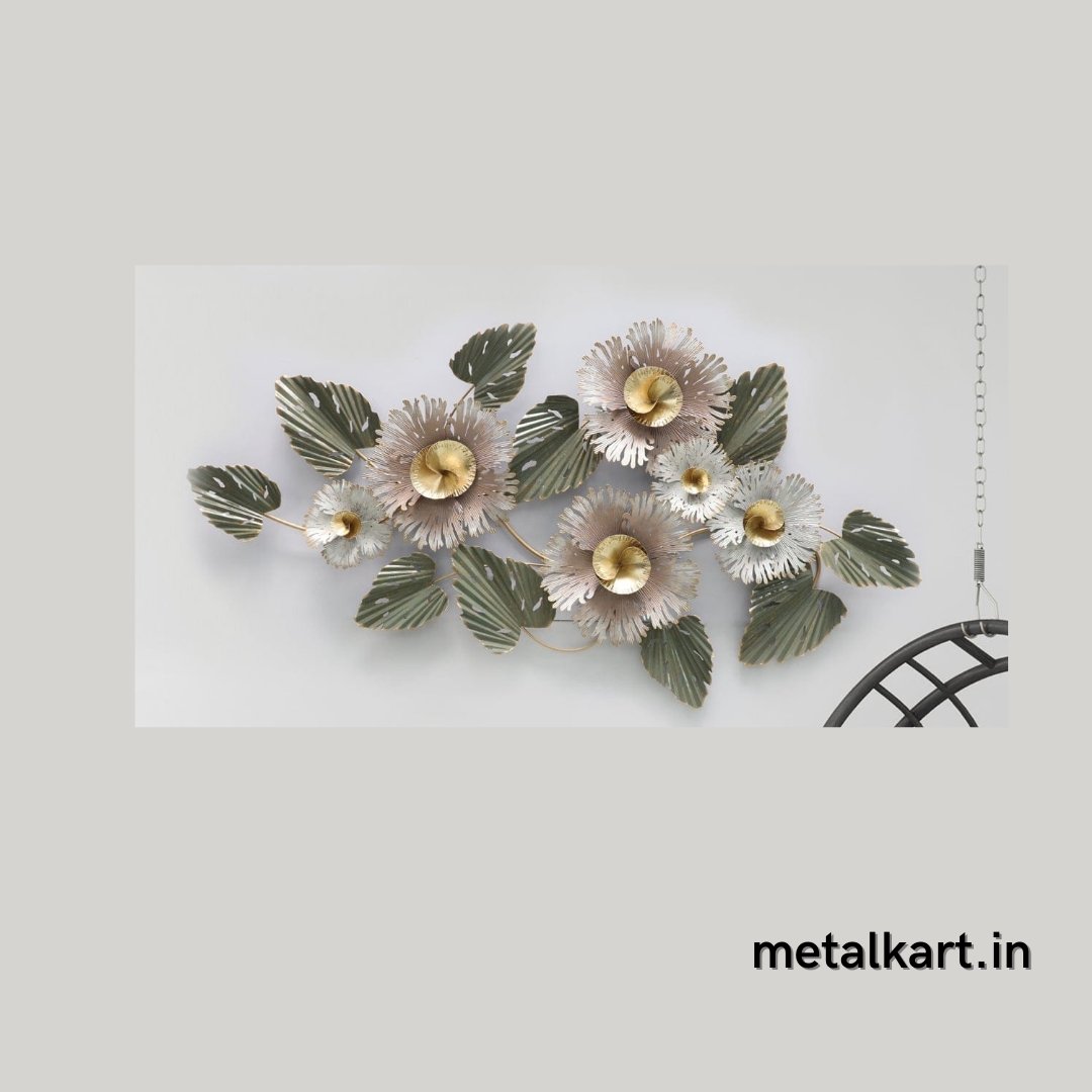 Metallic flower wall hangings art (48 x 23 Inches)