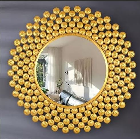 Metallic Golden Celestial Bloom Wall Mirror (30 x 30 Inches)