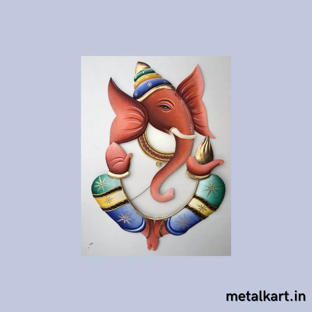 Metallic Jire top Ganesha Wall sculpture (24 x 22 Inches)
