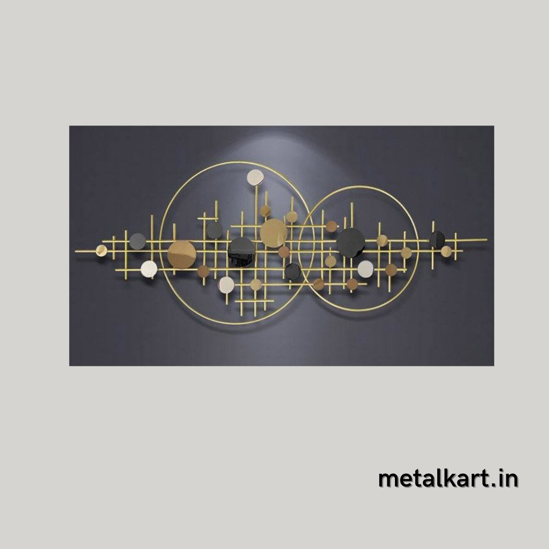 Metallic round shaped wall art with geometrical blocks (55 x 22 Inches)
