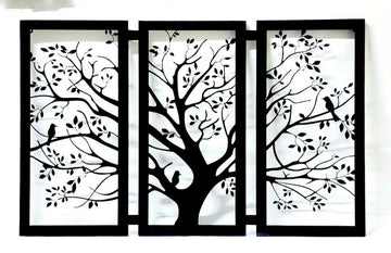 Metallic Shady tree with Birds wall design